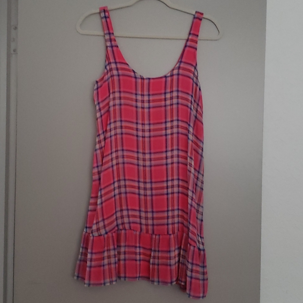 Hollister Pink Plaid Ruffle Hem Tank Dress S